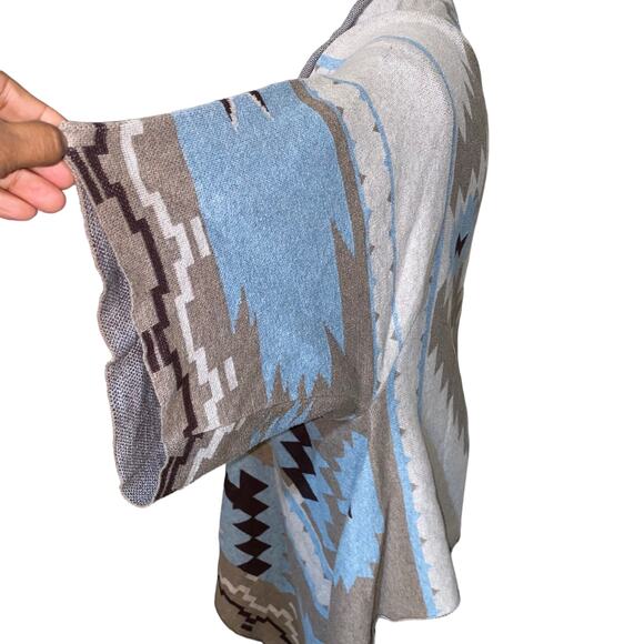 Soft Surroundings Southwest Aztec Open Front Wrap Cardigan Blue & Tan - Picture 4 of 6